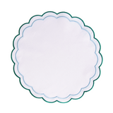 Scalloped Placemat Embroidered Blue & Green