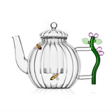 Glass Teapot Pink Flower and Bee