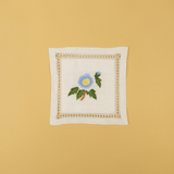 Set of 6 Embroidered Coasters Blue Poppy