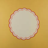 Scalloped Placemat Embroidered Red & Pink
