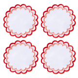 Set of 4 Scalloped Coasters Embroidered Red & Pink