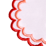 Set of 4 Scalloped Coasters Embroidered Red & Pink