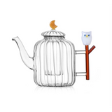 Glass Teapot Owl and Moon