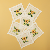 Set of 6 Embroidered Coasters Sunflower