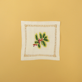 Set of 6 Embroidered Coasters Holly