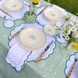 Scalloped Napkin Embroidered Blue & Green