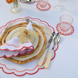 Set of 4 Scalloped Coasters Embroidered Red & Pink