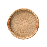 Small Round Handwoven Rattan Tray w/ Glass