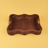 Scalloped Handwoven Rectangular Rattan Tray