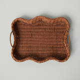 Scalloped Handwoven Rectangular Rattan Tray