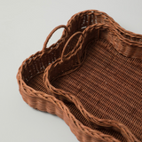 Scalloped Handwoven Rectangular Rattan Tray