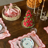 Embroidered Wave Napkin Pink